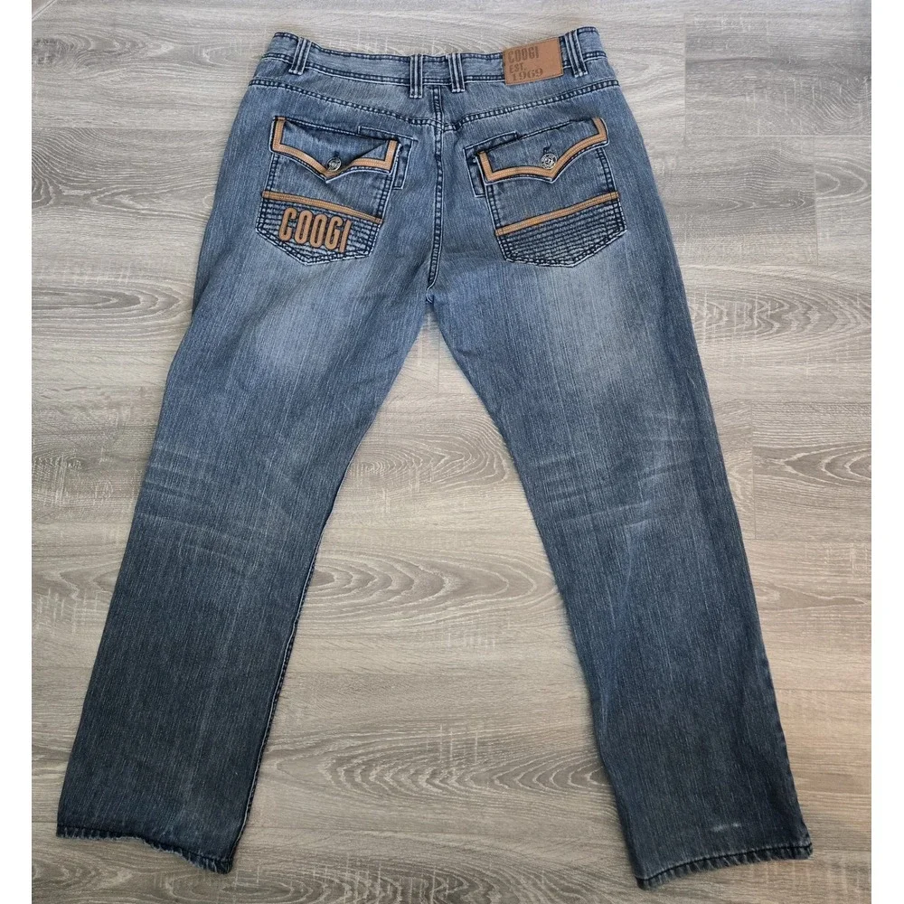 COOGI Y2K Men's Blue Cotton‎ Jeans 42x34 Streetwear Flap Pocket Accents